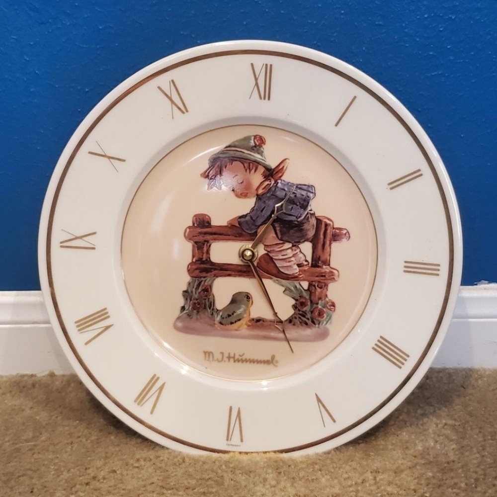 Vintage Hummel Goebel 11" Clock Plate Gold Trim Boy On Fence